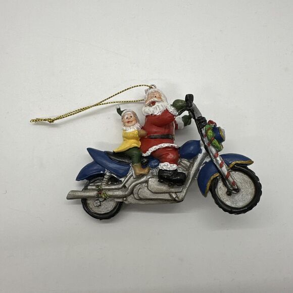 Vintage Motorcycle Riding Santa Christmas Ornament Lot Of 4 Rare Collectors - Picture 4 of 9